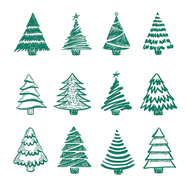 Set di alberi di Natale disegnati a manoIllustrazione vettoriale