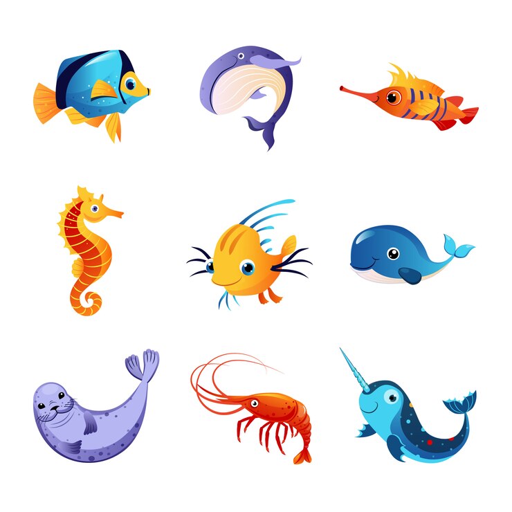 Vettore set di animali marini colorati