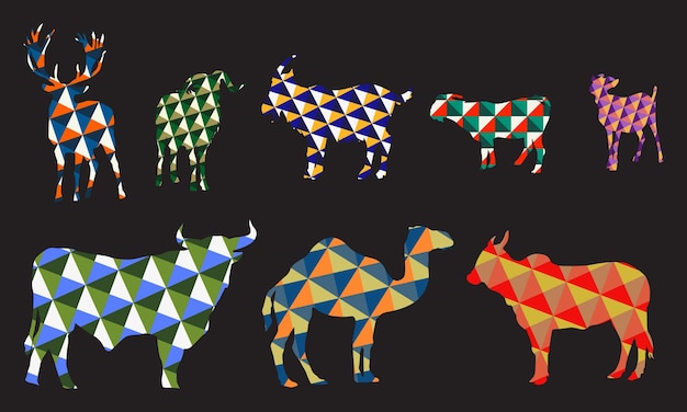 Set di animali sacrificali. Basso poli art. Semplice Poly art. Animali poligonali art. Illustrazione vettoriale