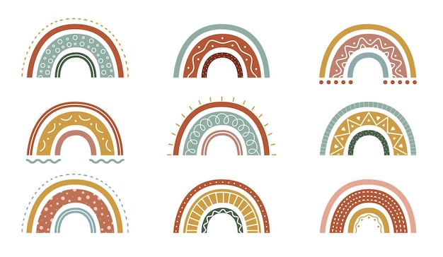 Set di arcobaleni organici Modello carino su arco in stile boho