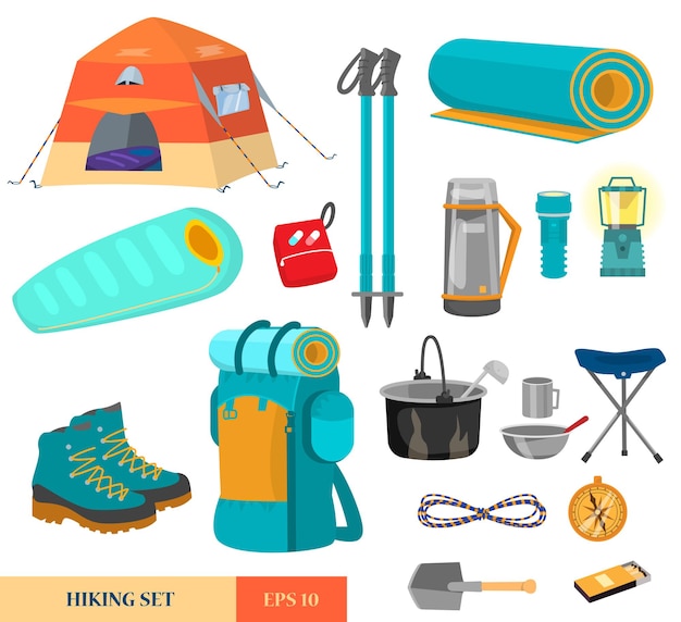 set di attrezzatura da trekking