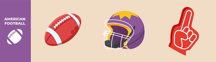 Vettore set di attrezzature sportive per il gioco palla casco e guanti concetto di football americano immagine vettoriale grafica piatta colorata isolata