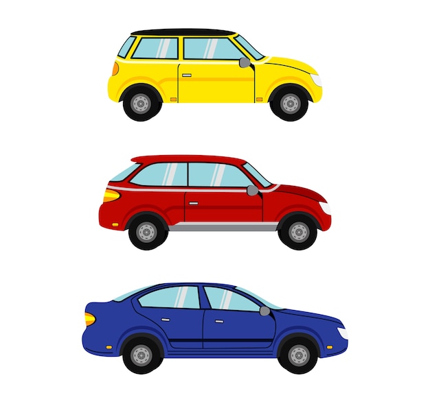 set di automobili. Modello di auto su sfondo bianco.