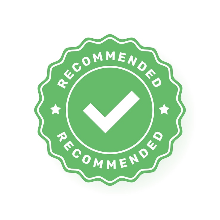 Vettore set di badge consigliato design dell'etichetta con segno di spunta raccomandazione di buona scelta illustrazione vettoriale