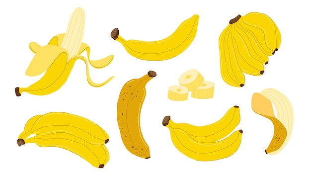 set di banane set di fasce di banane fresche una banana sbucciata di frutta dolce e un fascio di banane