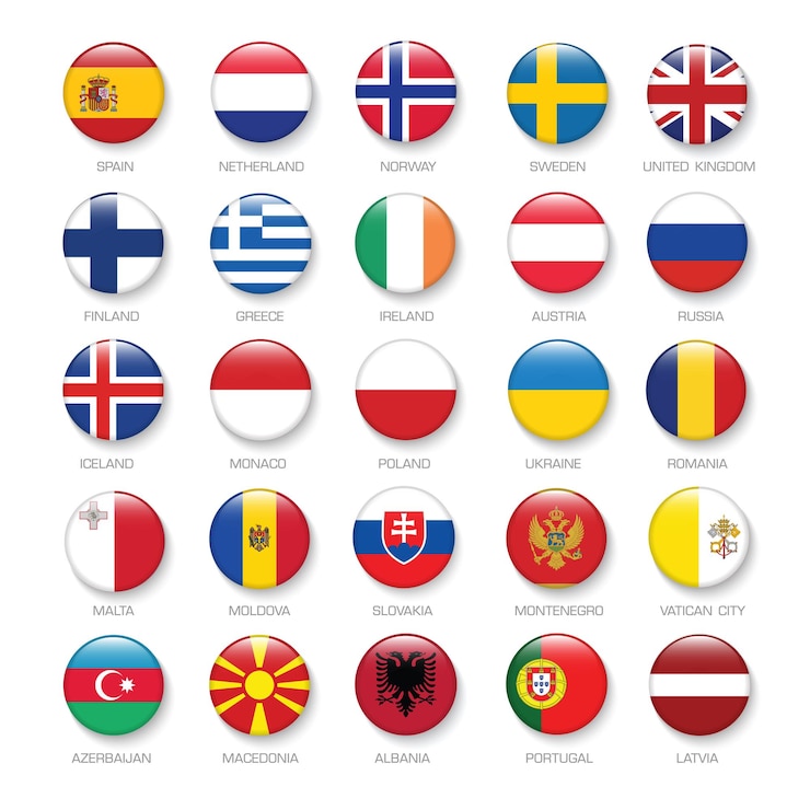 Vettore set di bandiere del sud-est asiatico e membri nell'illustrazione dell'elemento di design di botton stlyevector