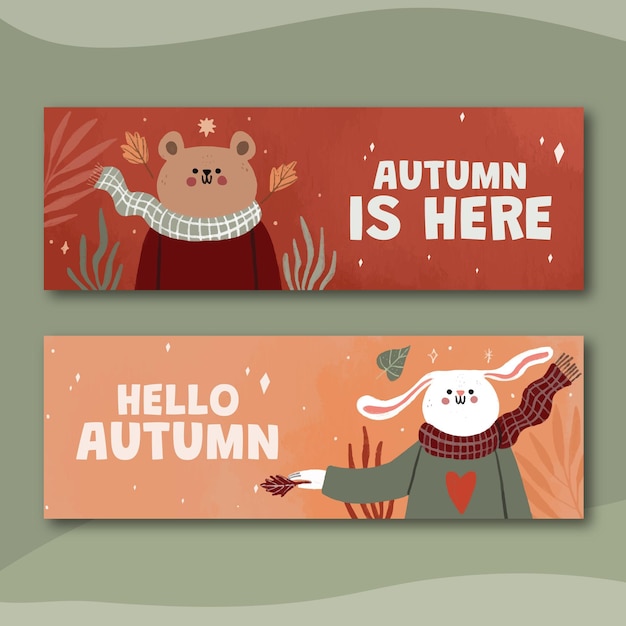 Set di banner autunnali orizzontali disegnati a mano