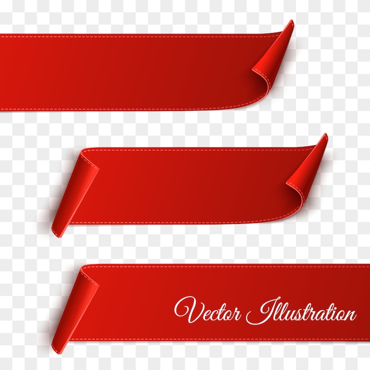 Vettore set di banner bianco carta curvo rosso isolato su trasparente