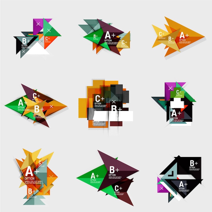 Vettore set di banner geometrici in stile design di carta con elementi infografici di testo di esempio