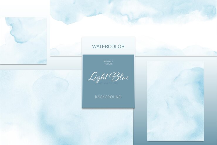 Set di banner macchia acquerello blu chiaro e set di carte
