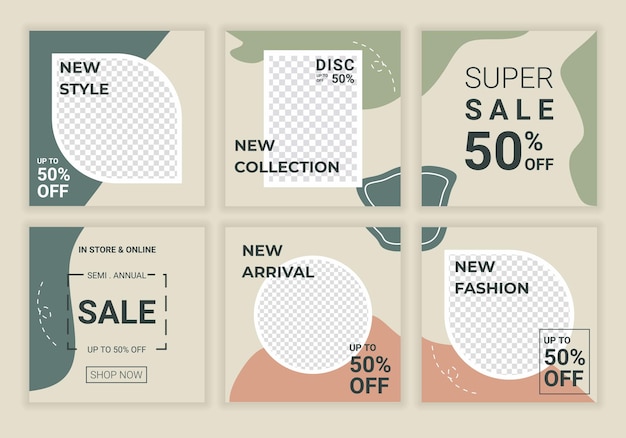 Set di banner moderni per la promozione dei social media in modelli color verde pastello blu e pesca Design del layout dell'opuscolo dei post di bellezza selezionati con cura Adatto per promuovere il tuo prodotto online