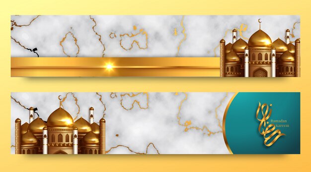 set di banner orizzontale Ramadan Kareem, con lanterna e moschea. Illustrazione