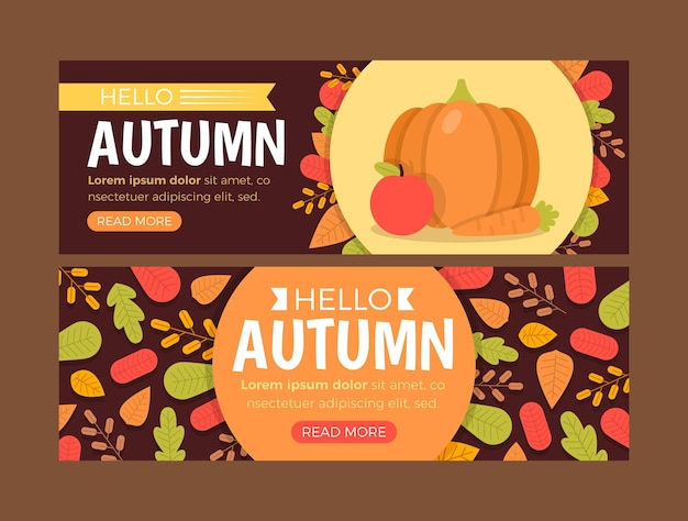 Set di banner orizzontali autunnali piatti