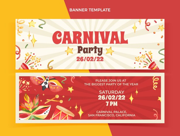 Set di banner orizzontali di carnevale dell'acquerello