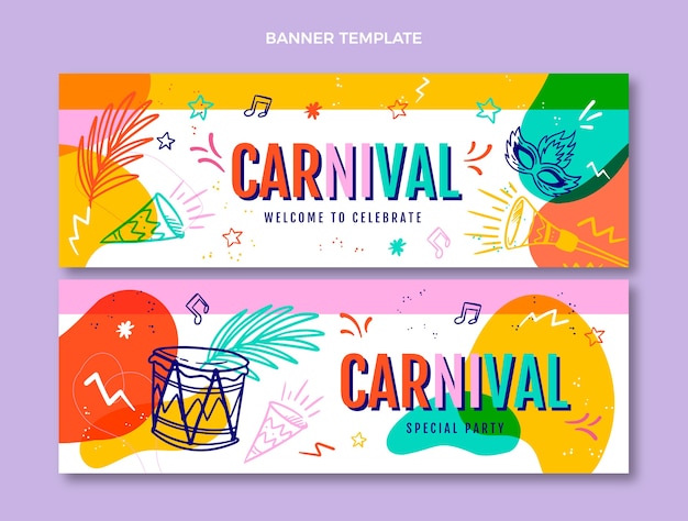 Set di banner orizzontali di carnevale disegnato a mano