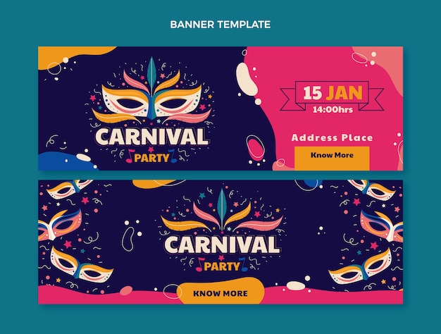 Set di banner orizzontali di carnevale piatto