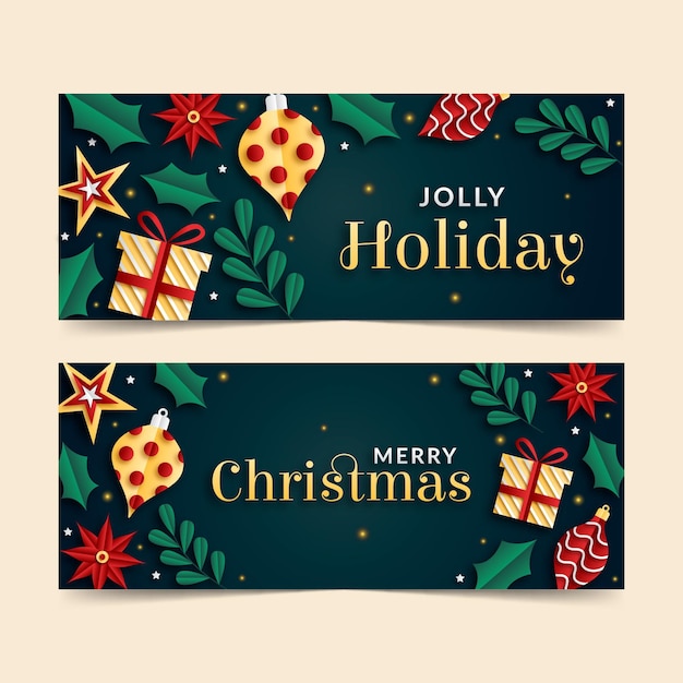 Set di banner orizzontali di natale in stile carta