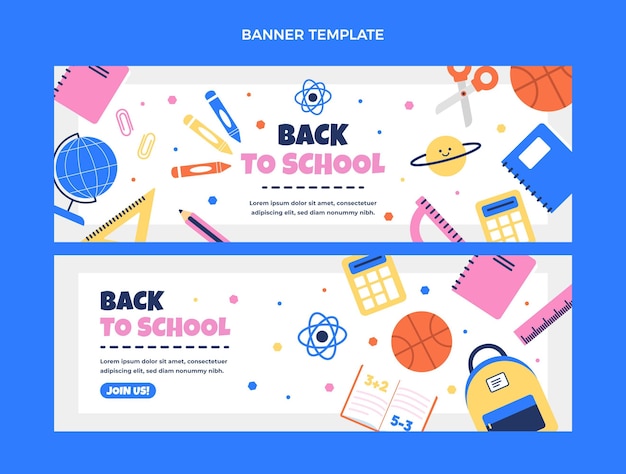 Set di banner orizzontali di ritorno a scuola piatta