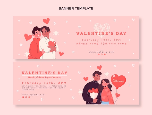 Set di banner orizzontali di San Valentino disegnati a mano