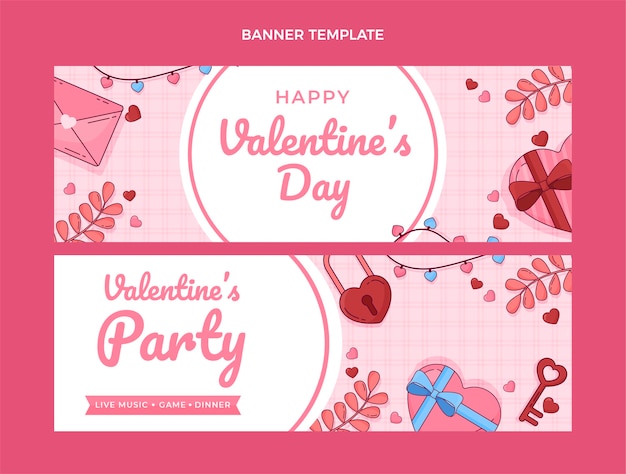 Set di banner orizzontali di San Valentino disegnati a mano