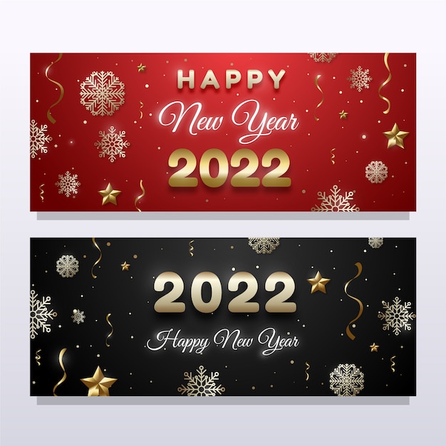 Set di banner orizzontali gradiente felice anno nuovo 2022