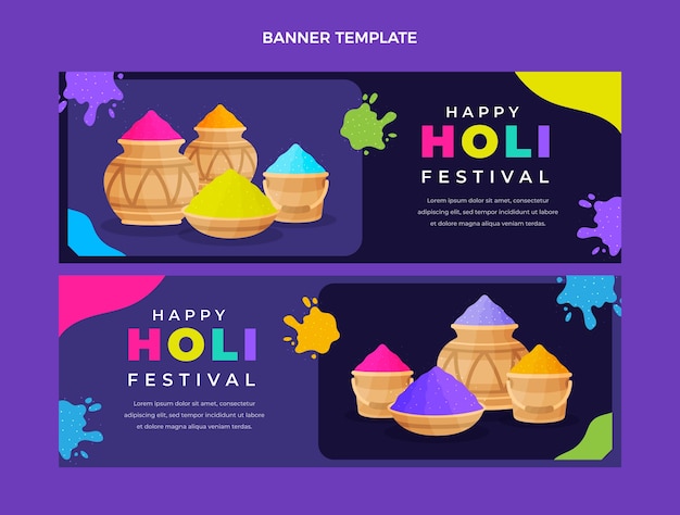 Set di banner orizzontali holi disegnati a mano
