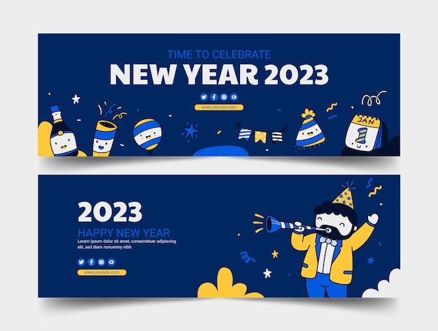 Set di banner orizzontali per la celebrazione del nuovo anno 2023