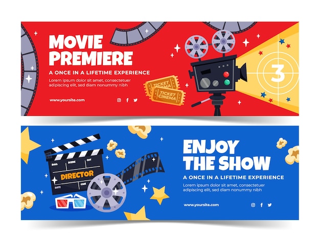 Set di banner orizzontali per la premiere del film piatto