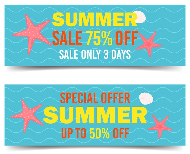 Set di banner orizzontali per saldi estivi Concetto di vendita, promozioni, offerta speciale per i negozi