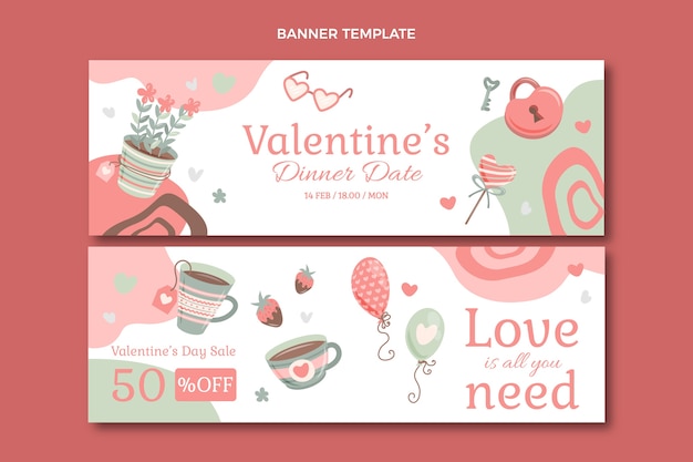Set di banner orizzontali piatti di San Valentino