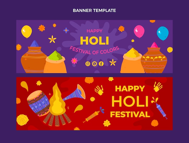 Set di banner orizzontali piatti holi