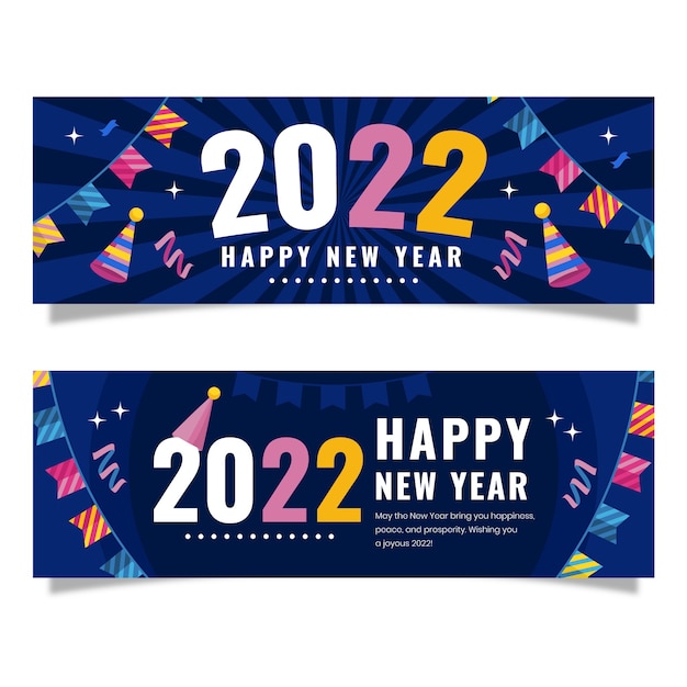 Set di banner orizzontali piatto felice anno nuovo 2022
