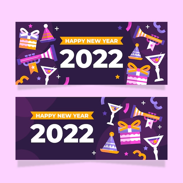 Set di banner orizzontali piatto felice anno nuovo 2022