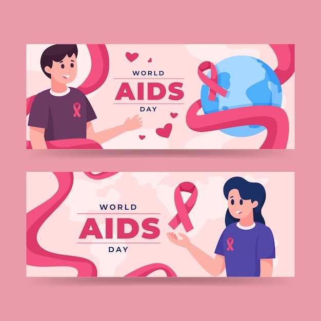 Set di banner orizzontali piatto per la giornata mondiale dell'AIDS
