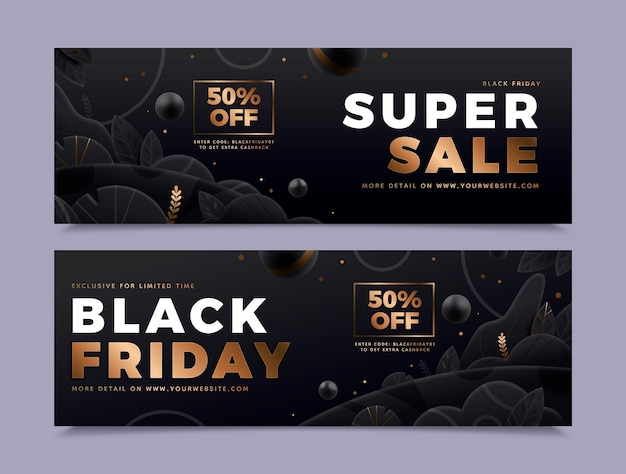 Set di banner orizzontali realistici del black friday