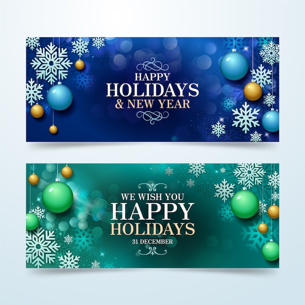 Set di banner orizzontali realistici di buone feste