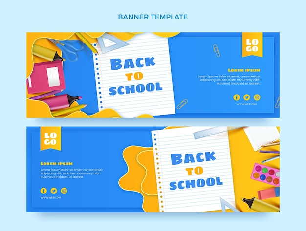 Set di banner orizzontali realistici per il ritorno a scuola