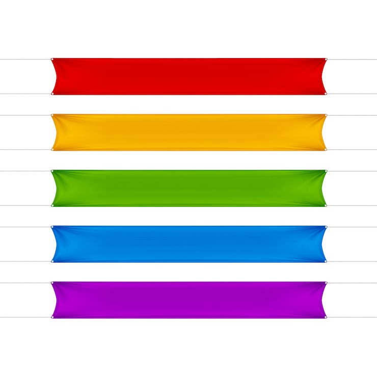 Vettore set di banner rettangolare orizzontale vuoto bianco rosso, giallo, verde, blu e viola