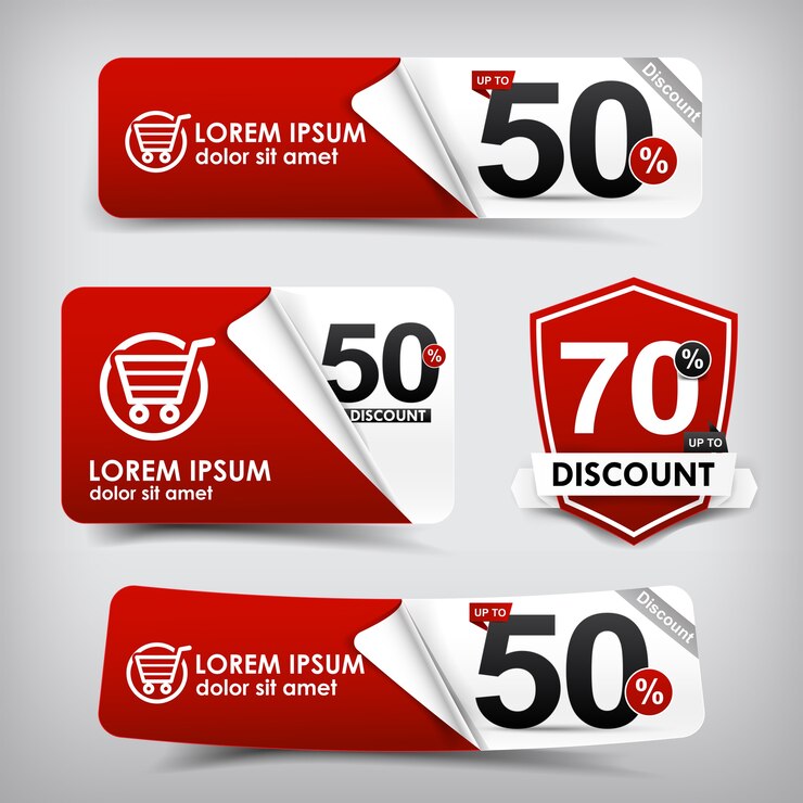 Vettore set di banner tag rosso e bianco per la vendita e lo sconto