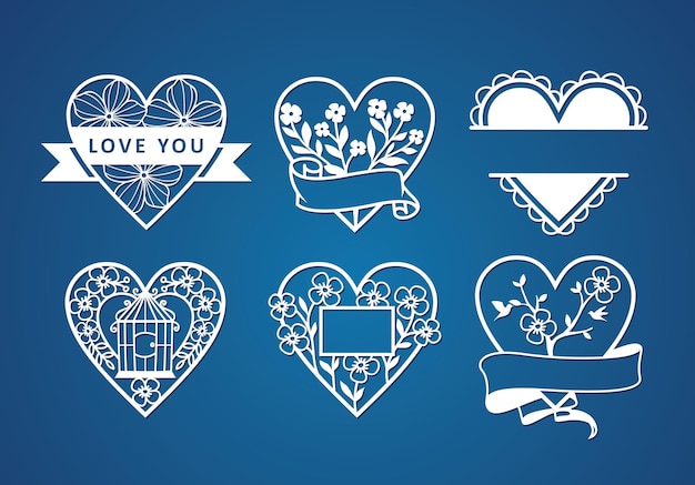 Set di bellissimi monogrammi d'amore con decorazione floreale