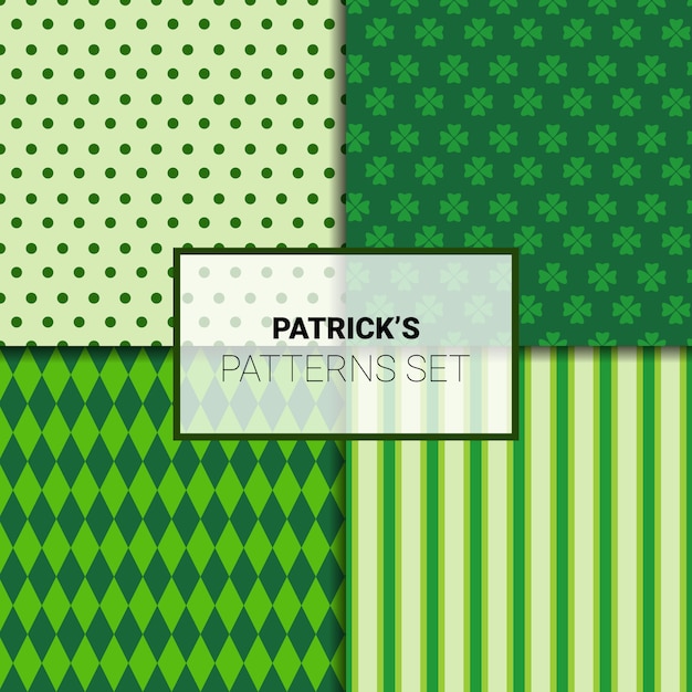 Set di bellissimi sfondi verdi per St Patricks Day Seamless Patterns con foglie di acetosella