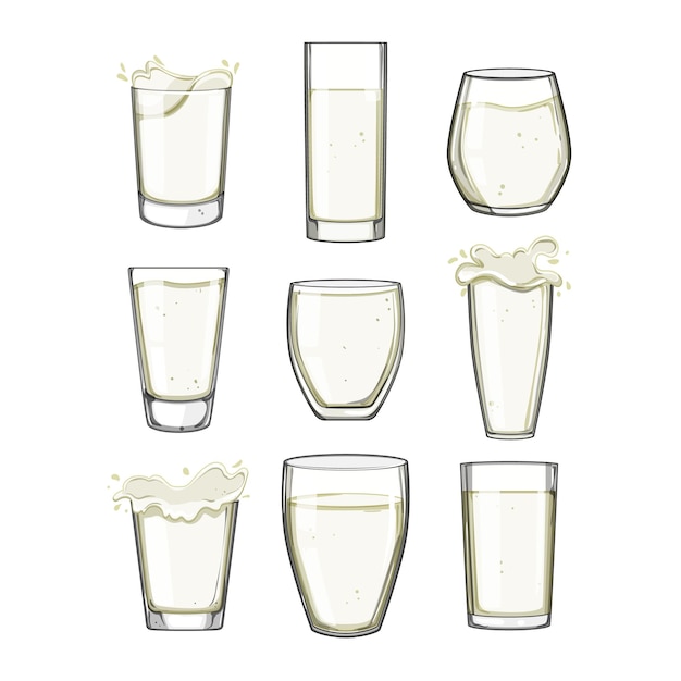 set di bicchieri di latte illustrazione vettoriale di cartoni animati