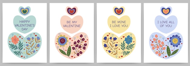 Set di biglietti d'auguri Buon San Valentino dichiarazione d'amore modelli con cuori di fiori