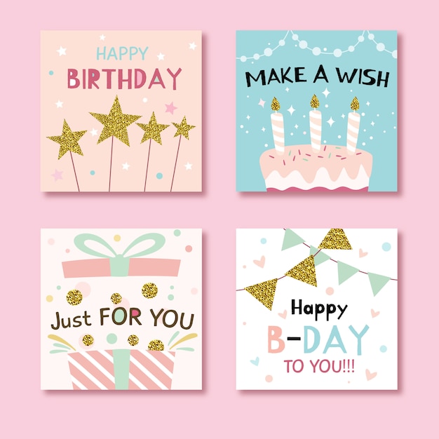 Set di biglietti d'auguri con elementi colorati del partito