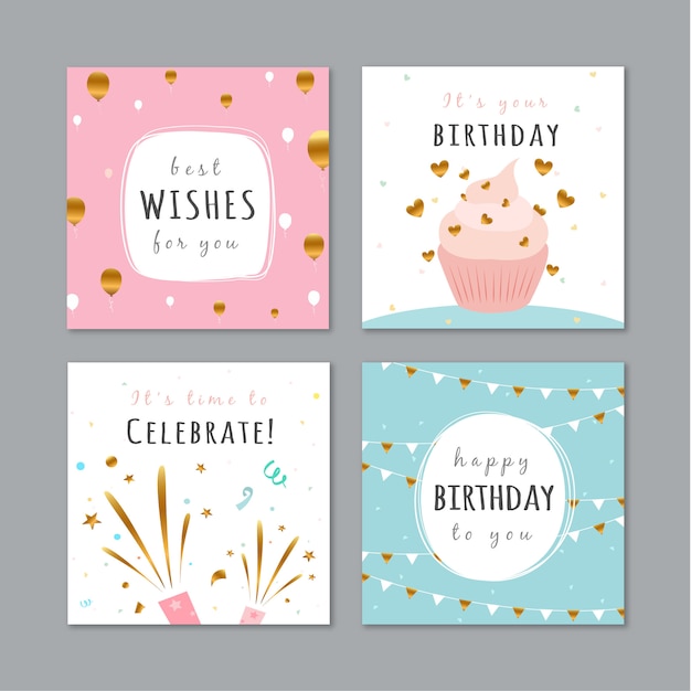 Set di biglietti d'auguri con elementi colorati del partito
