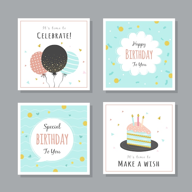 Set di biglietti d'auguri con elementi colorati del partito