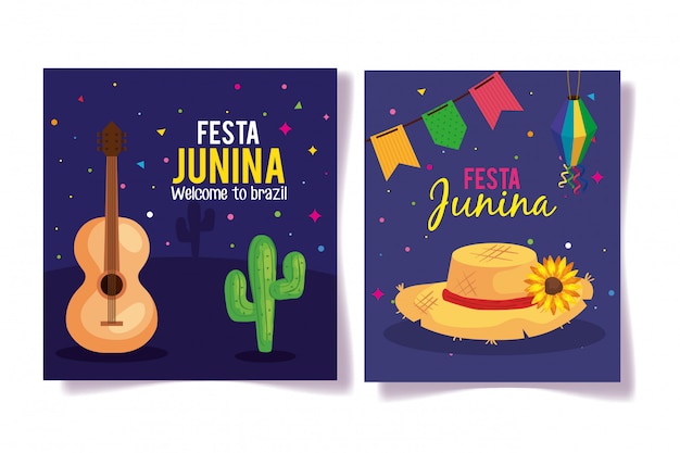 Set di biglietti di auguri festa junina con decorazioni