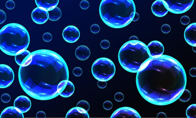 Set di bolle di sapone colorate trasparenti realistiche con bolle di sapone di riflessione arcobaleno schiumose