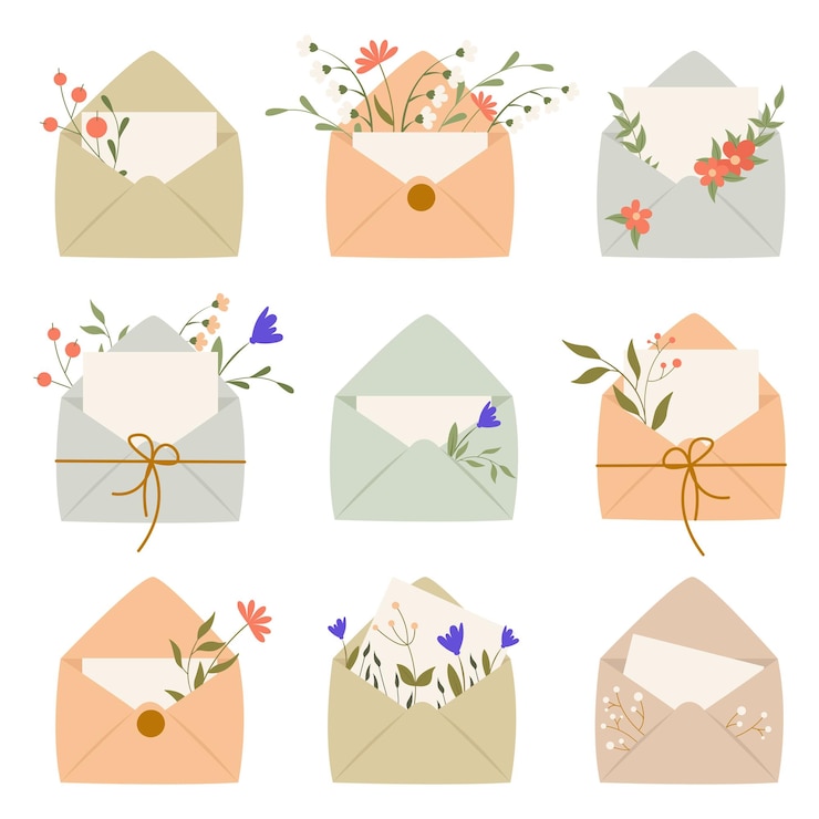 Vettore set di busta con illustrazione vettoriale di bouquet floreale elemento di design estetico per adesivo