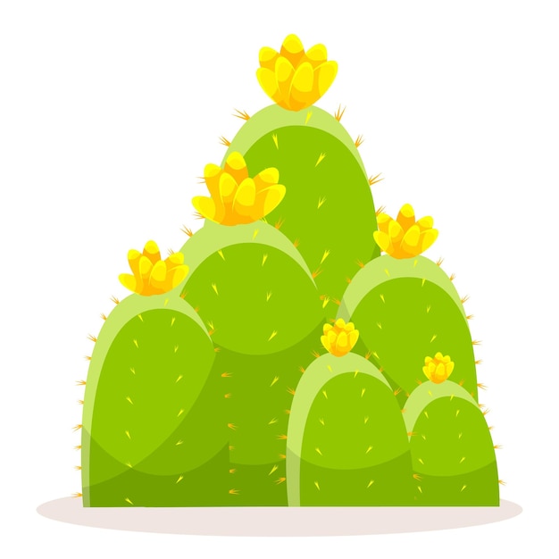 Set di cactus con spine e fiori Cactus di piante verdi messicane con spine Elemento del deserto e del paesaggio meridionale Illustrazione vettoriale piatta del fumetto isolato su sfondo bianco